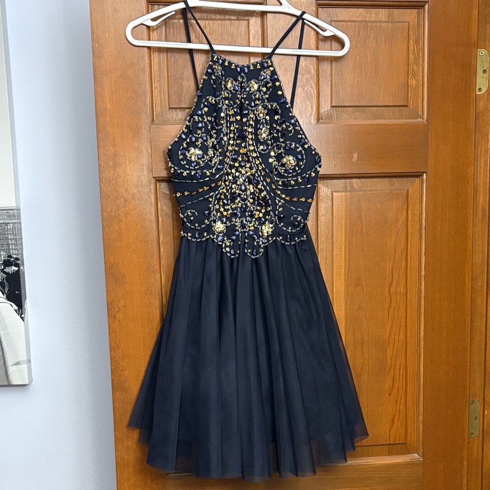 Elegant Navy and Gold Dress
